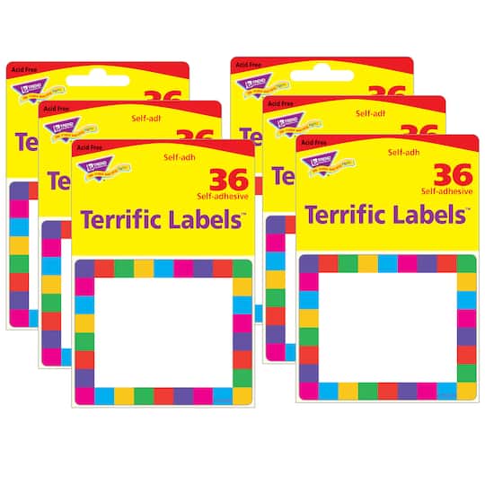 Trend Enterprises® Rainbow Plaid Terrific Labels™, 6 Packs of 36